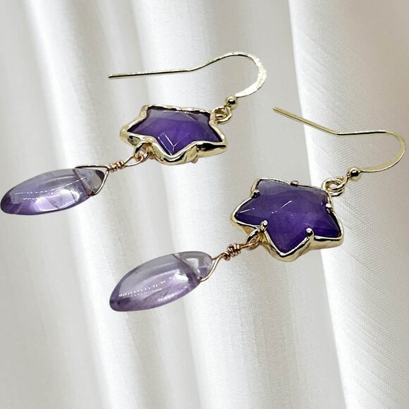 Stylish Amethyst Dangle Earrings - Picture 2 of 4
